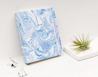 2017 - 2018 Agenda Marble Arctic Blue Planner Hardcover Spiral Bound