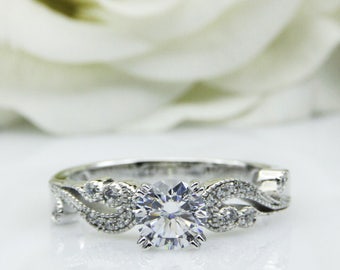 Vintage Style 1CT Brilliant Round Cut Simulated Diamond Center Engagement Ring Romantic Love Style Sterling Silver Female Ring(R0624)