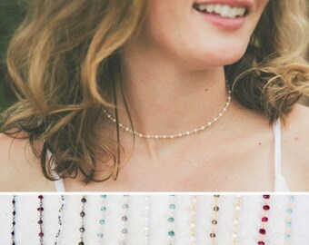 Pearl Choker or other stones, Dainty Fresh Water Pearl Necklace, Rosary Chain Choker Necklace, Sterling silver bridesmaid necklace
