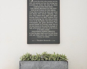 Daring Greatly sign, Man in the Arena sign, Paint on Wood, Inspirational Wood sign, Graduation Gift, Office Art, Rustic sign, Gray & Cream