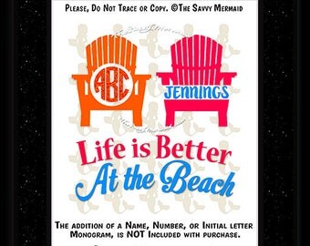 Beach SVG file- Summer SVG- Monogram Beach Chair Svg Cut file- Beach Life SVG- Adirondack Chair Svg- Beach Shirt Svg- Cricut- Silhouette Dxf
