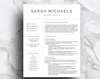 Professional resume template for Word & Pages | CV Template | 1, 2, 3 Page Resume with Cover Letter | A4 and US Letter | Instant Download