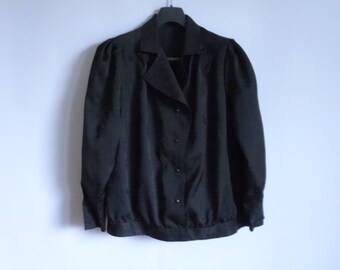 Black Women Jacket Button Up Festive Jacket Blazer Vintage 90s style Silky fabric Size : Medium Large