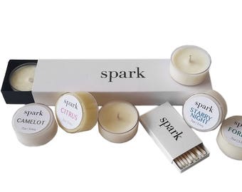 Hand Poured Mini Soy Candles Scented With Essential Oils + Matchbox ( Wedding & Party Favors | Thank You Gifts | Baby Shower | New Home )