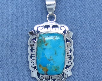 Arizona Blue Turquoise Filigree Pendant - Sterling Silver - 161608 - Free Shipping to the USA