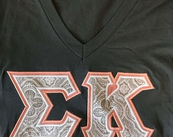 Grey and Coral Paisley Sigma Kappa Letters