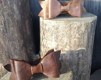 Distressed Chocolate Brown Leather Bow Cuff size 7 3/8" by Stacy Leigh