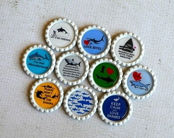 Funny Shark Bottlecap Magnets- Shark Lover- Shark Birthday- Shark Humor- Funny Shark Gift- Gift for Him- Shark Decor- Strong Fridge Magnets
