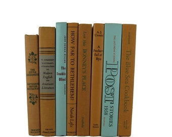 Tan Brown Blue Decorative Books, Vintage Wedding Decor , Vintage Book Decor , Home Decor , Photo Prop , Bookshelf Decor