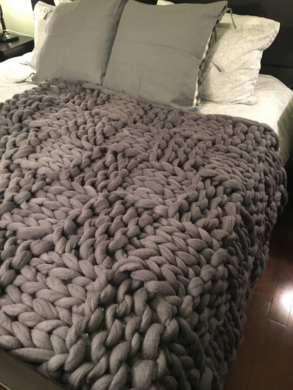 Large Knit Blanket Chunky knit blanket FREE SHIPPING Merino