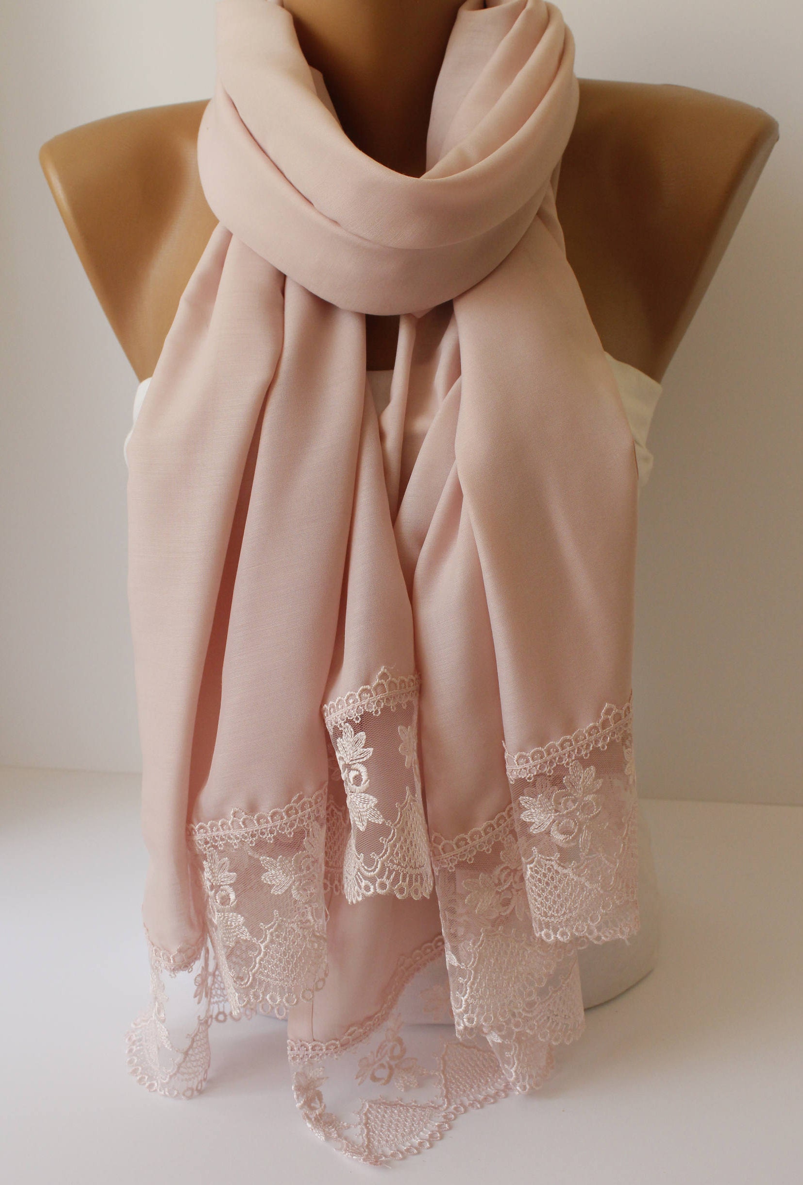 Pink Lace Shawl Scarf Wrap With Lace Trim Oversized Scarf