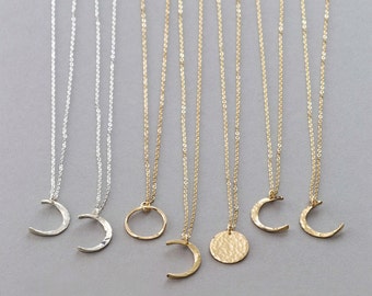 Dainty Moon Phase Necklaces • Simple Moon Necklace • Crescent Moon, New Moon, Full Moon • 14k Gold Fill, Sterling Silver, Rose Gold LN116