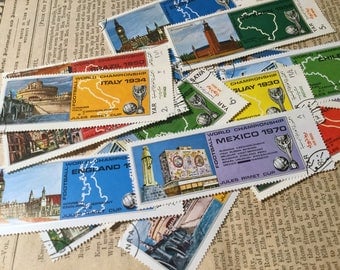 Vintage Postage Stamps . World Cup Football Soccer . 15 Stamps for Scrapbooking . Re-purpose for Art Projects . Stamp Lot .