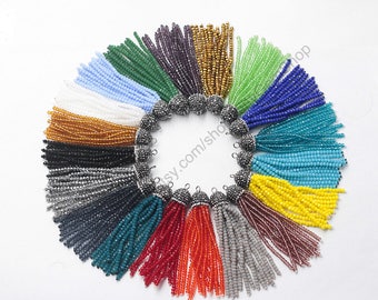 Faceted Beads Tassels -- Crystal Beaded Tassel Pendant With Pave CZ Rhinestone Head CQA-028