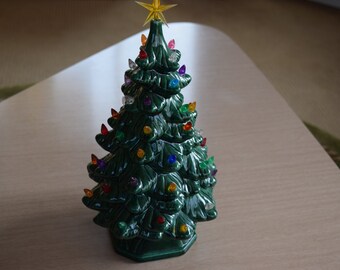 Vintage 12 Inch Christmas Tree With Music Box Base Plays Oh Christmas Tree 2 Piece Holiday Mantle Decor