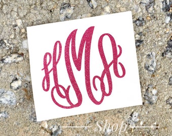 Glitter Monogram Decal, Vinyl Monogram Decal, Monogram Sticker, Yeti Decal, Monogram Car Decal, Laptop Monogram, Glitter Decal, Monogram