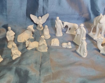 Handmade 16 Piece Ceramic Nativity Set - Unpainted Bisque