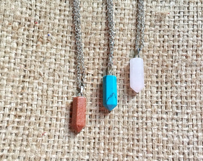 Stone Pendant, Faceted Stone Necklace, Pencil Pendant, Stone Necklace, Pencil Stone Jewelry, Stone Pencil Pendant, Faceted Stone