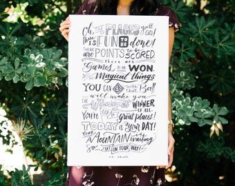 Oh The Places You'll Go FREE SHIPPING Handlettered Modern Calligraphy Quote Print Dr Seuss Quote Canvas Wall Art Digital Download INCLUDED