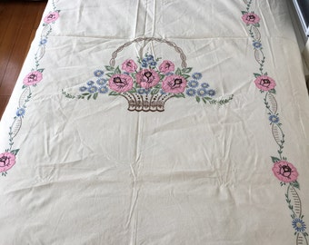 Vintage Hand Embroidered and Appliqué Bed Spread Twin Size Coverlet