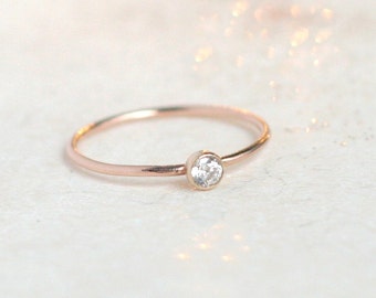 ROSE gold ring. birthstone stacking ring. cz diamond stacking ring. ONE delicate stackable minimalist ring. mothers ring. 14k gold filled.