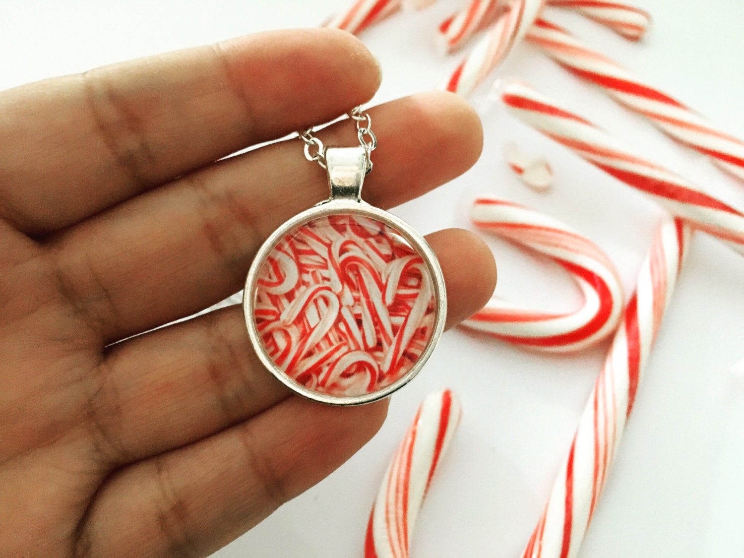 Candy Cane Necklace Holiday Jewelry Christmas Necklace Candy
