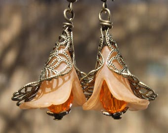 Orange Earrings Flower Earrings Lucite Dangle Earrings jewelry Gift Ideas Gift for her