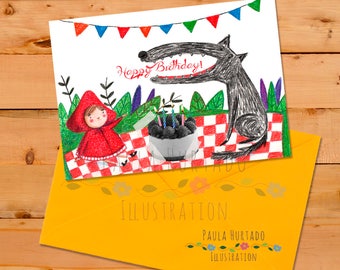 Happy Birthday Card Little Red Riding Hood printable