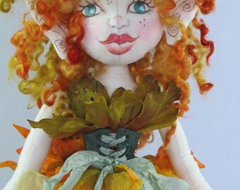 Handmade Fabric OOAK Art Doll - Textile Soft Sculpture - Cloth Doll