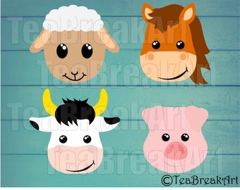 Farm Animal Faces Monogram Digital Cutting Files SVG PNG jpg dxf animal t-shirt kid cow sheep pig horse iron on heat transfer decal 804C