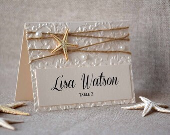 Beach Wedding Place Cards, Place Cards for Wedding, Escort Cards, Ivory Rustic Beach Place Cards, Wedding Place Cards, Embossed Place Cards
