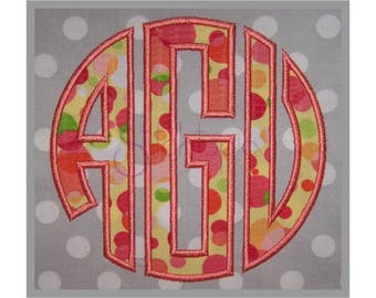 Circle Applique Monogram Satin Stitch 3-Letter - 7" 8" 9" Machine Embroidery Fonts Circle Monogram Embroidery Font - Instant Download Files