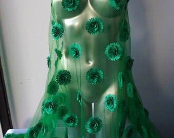 emerald green Guipure lace fabric embroidery with stones 3D flowers scallop edge formal evening prom bridal