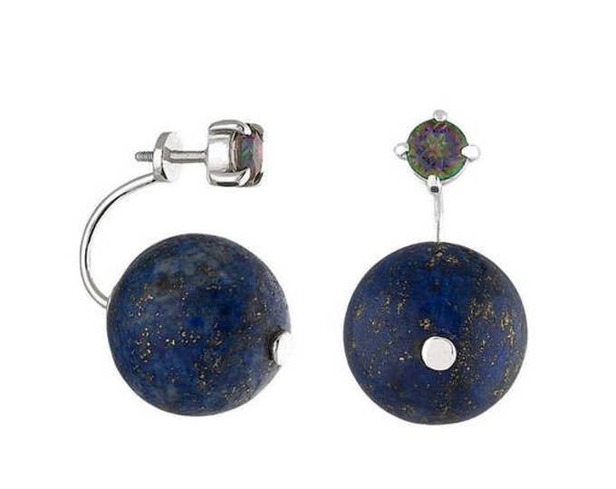 Lapis lazuli earrings Sterling silver Topaz earrings Mystic topaz earring Blue stone earrings Lapis Lazuli Mystic topaz Gift for her