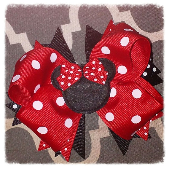 Red Polkadot Minnie Mouse Inspired BOW Small 3.5 inch wide