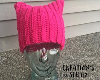 Sale** Pink pussy cat hat, Women's March hat Pink pussyhat, handmade crochet hat