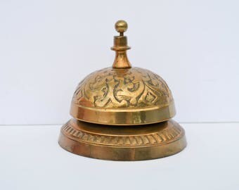 BRASS DESK BELL Vintage Solid Brass Hotel Reception Bell