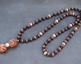 Dragon Ball Necklace,Ethnic Necklace,Dragon Necklace,Wood Beads,Spirituality,Mala Prayer Necklace,Men,Woman,Yoga,Protection,Meditation