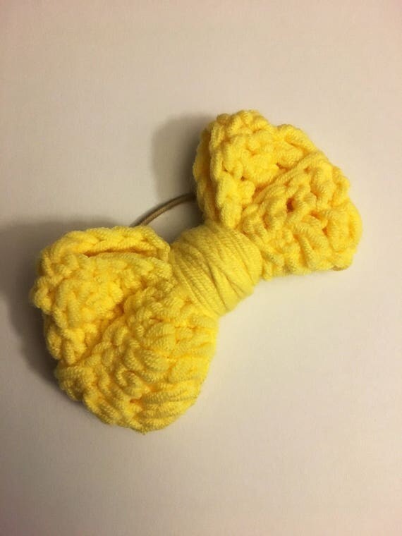 Hair bow, crochet bow, girls accessories, yellow bow, knit hair accessories, crochet hair bow, bow hair tie