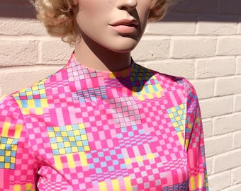 1960s pink neon scooter dress UK 10