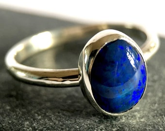 Solid Black Opal Ring. Australian Lightning Ridge Black Opal Ring. Hand Cut Opal. Opal Ring. UK seller Ring size Q, 8 1/4.