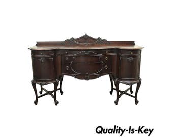 Antique French Renaissance Louis XV Styl Carved Mahogany Buffet Server Sideboard