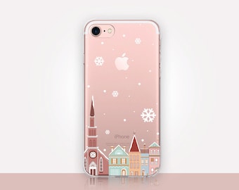 Transparent Christmas Town Phone Case - Transparent Case - Clear Case - Transparent iPhone 7 - Samsung S7 - Soft TPU - Gel Case - iPhone SE