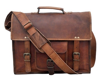 Custom Handmade 15'' 100% Classic II Genuine Leather Messenger Laptop Briefcase Sachel Bag