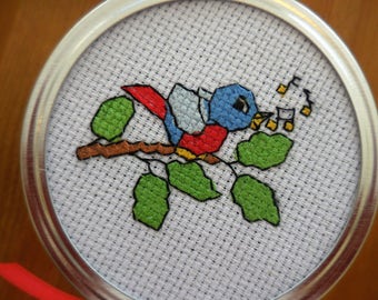 Cross stitch Mason jar ~ Singing Blue Bird
