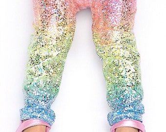 Unicorn leggings- baby girl leggings- toddler leggings- kids leggings- metallic, sparkly holographic leggings- whimsical rainbow leggings