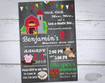 Farm Birthday Invitation, Printable Barnyard Birthday Invitations, First Birthday Invitations, Boy 1st Birthday Invites, 2nd Birthday
