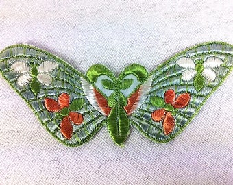 Antique Applique Vintage Silk Green Blue Butterfly Patch Embroidery Applique Patches Antique Butterfly Applique Patch 1935 Small Nr 1