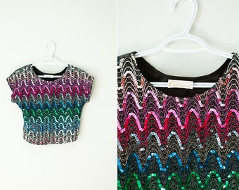 70s Arianne Sequined Sparkle Crop Top