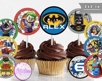 Batman Vs. Superman Lego, Joker, Robin Personalized Cupcake Toppers Printable Party Digital File